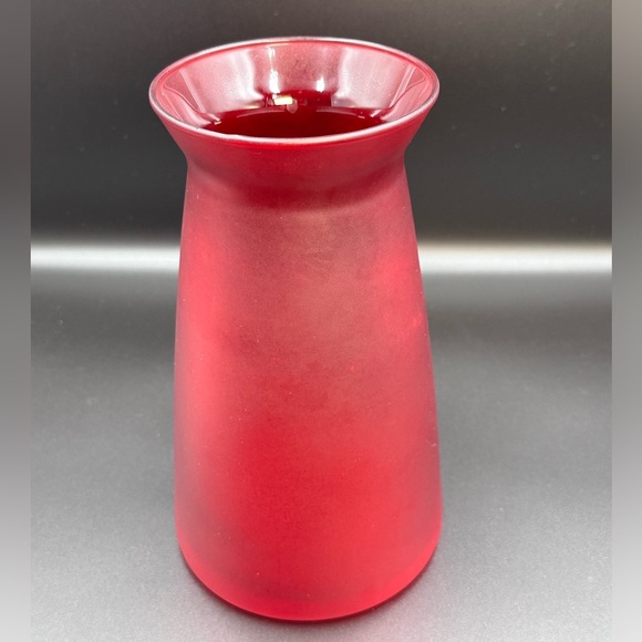 Large Frosted Red Glass Conical Round Cylinder Vase 9” Tall 5” W Bottom 4” W Top - Picture 4 of 4